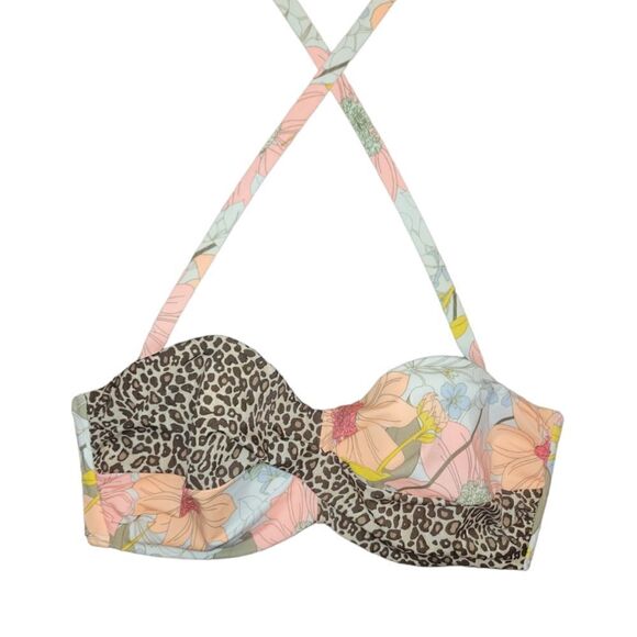 Victoria Secret Floral Leopard RIO TWIST BANDEAU HALTER PUSH UP SWIM TOP 34DD - Picture 3 of 10